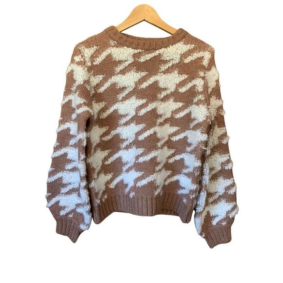 LINE & DOT Houndstooth Plush Sweater Tan Size S - Picture 4 of 12